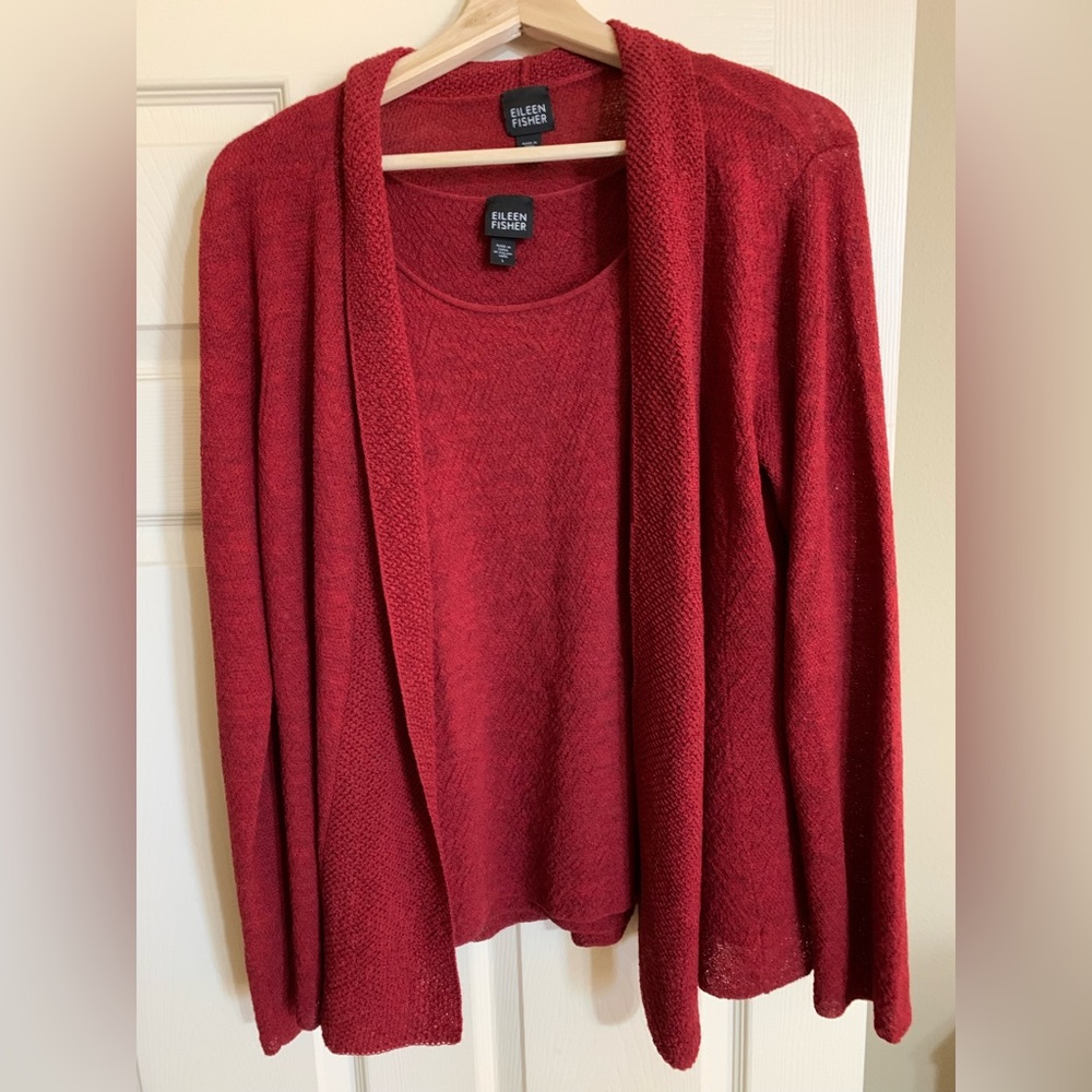 Eileen Fisher 100% Wool cardigan and shell set